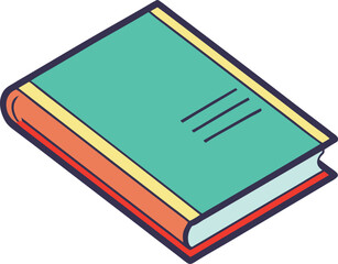 Closed Book Vector Illustration for Learning and Knowledge, Isometric closed book vector illustration with a green cover, red spine, and yellow details, ideal for education, studying, libraries, readi