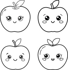 Red apple vector illustration with green leaf in a fresh and healthy line art coloring page design