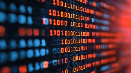 Obraz premium Large language model concept. Digital binary code in vibrant colors on a dark background.