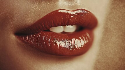 Obraz premium Perfectly shaped lips with bold red lipstick, emphasizing glamour, fashion, and makeup artistry, suitable for advertising and editorials, illustrated book style