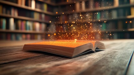 A bookstore where pages release glowing dust when flipped