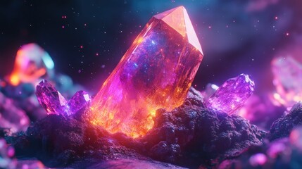 Fototapeta premium Glowing Crystal Cluster: A Mystical Gemstone Fantasy