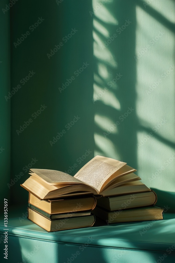 Poster A stack of books placed on a table