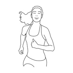 Vector illustration of a woman running in a sporty outfit with a joyful expression