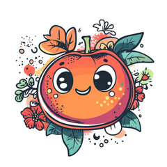 Obraz premium Cute Cartoon Orange Character Surrounded by Colorful Flowers and Leaves