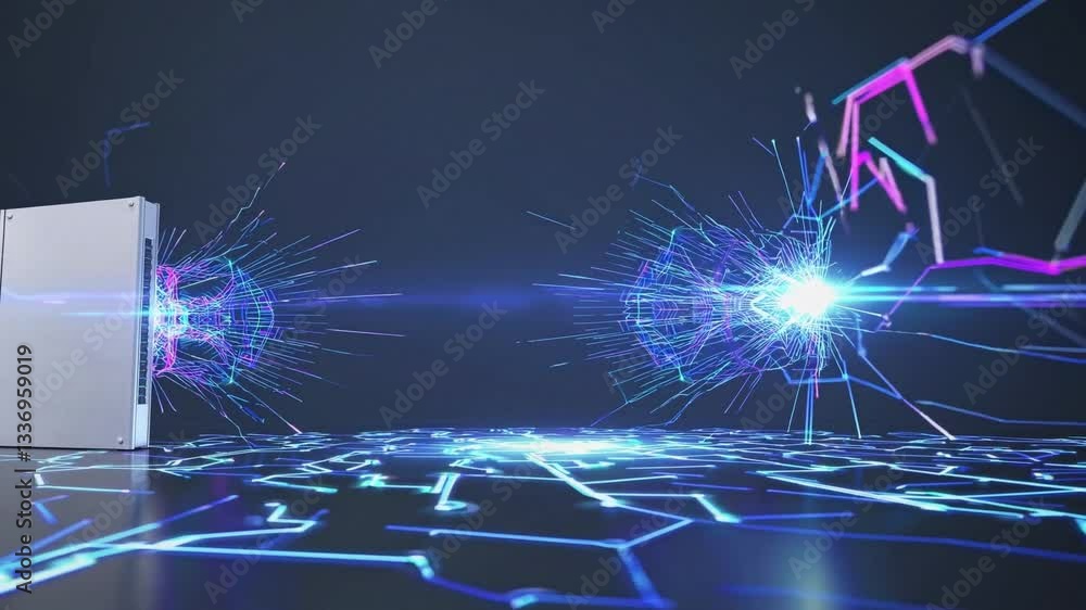 Poster dynamic cybersecurity defense concept with abstract visuals and colorful effects