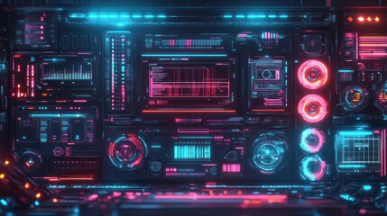 Neon Cyberpunk Control Panel: Futuristic Digital Interface