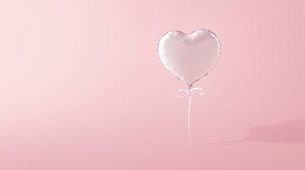 Heart-Shaped Pink Balloon with White Bow on Minimal Background