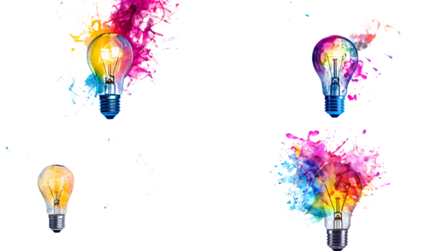 A light bulb exploding with colorful energy isolated on transparent background, detailed photo, png  - Powered by Adobe