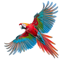 Obraz premium Green red winged macaw flying isolated on transparent background.