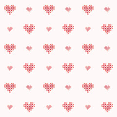 Colourful cute heart pixel seamless vector pattern. Pattern cross stitch with heart. Winter knitted checkered for Christmas theme for fabric, scarves, cards, scrapbooks, wrapping paper, and textiles