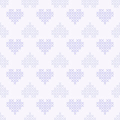 Colourful cute heart pixel seamless vector pattern. Pattern cross stitch with heart. Winter knitted checkered for Christmas theme for fabric, scarves, cards, scrapbooks, wrapping paper, and textiles