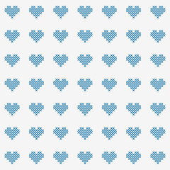 Colourful cute heart pixel seamless vector pattern. Pattern cross stitch with heart. Winter knitted checkered for Christmas theme for fabric, scarves, cards, scrapbooks, wrapping paper, and textiles