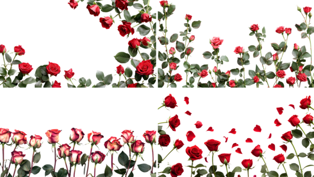 A Valentines Day themed border with roses isolated on transparent background, detailed photo, png  - Powered by Adobe