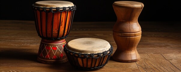 Rhythmic heritage: Studio shot featuring an ensemble of diverse African drums
