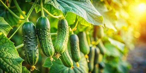 Obraz premium Aerial View of Lush Green Cucumber Plants, Selective Focus, Drone Photography