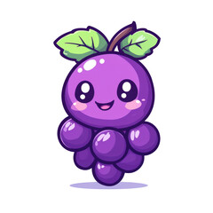 Naklejka premium Cute Cartoon Grape Character with Leaf and Smiling Expression