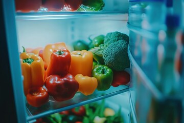 Colorful vegetables stored in an organized refrigerator for healthy meals Generative AI