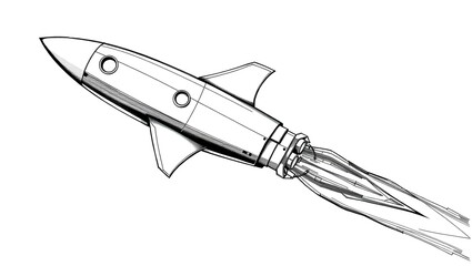 Obraz premium Hand-Drawn Retro Rocket with Flames in Motion