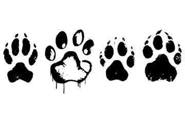 Paw prints icons , animal tracks, black and white silhouette,
