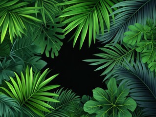 Lush Tropical Leaves Framing a Dark Center Space for Text or Graphics