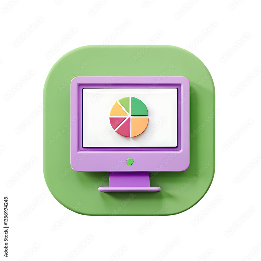 Poster 3d render of computer screen showing pie chart.