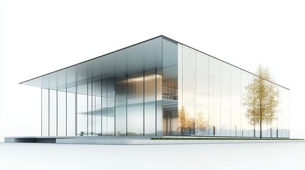 Obraz premium Modern Glass Office Building Exterior, Empty Plaza, Digital Rendering