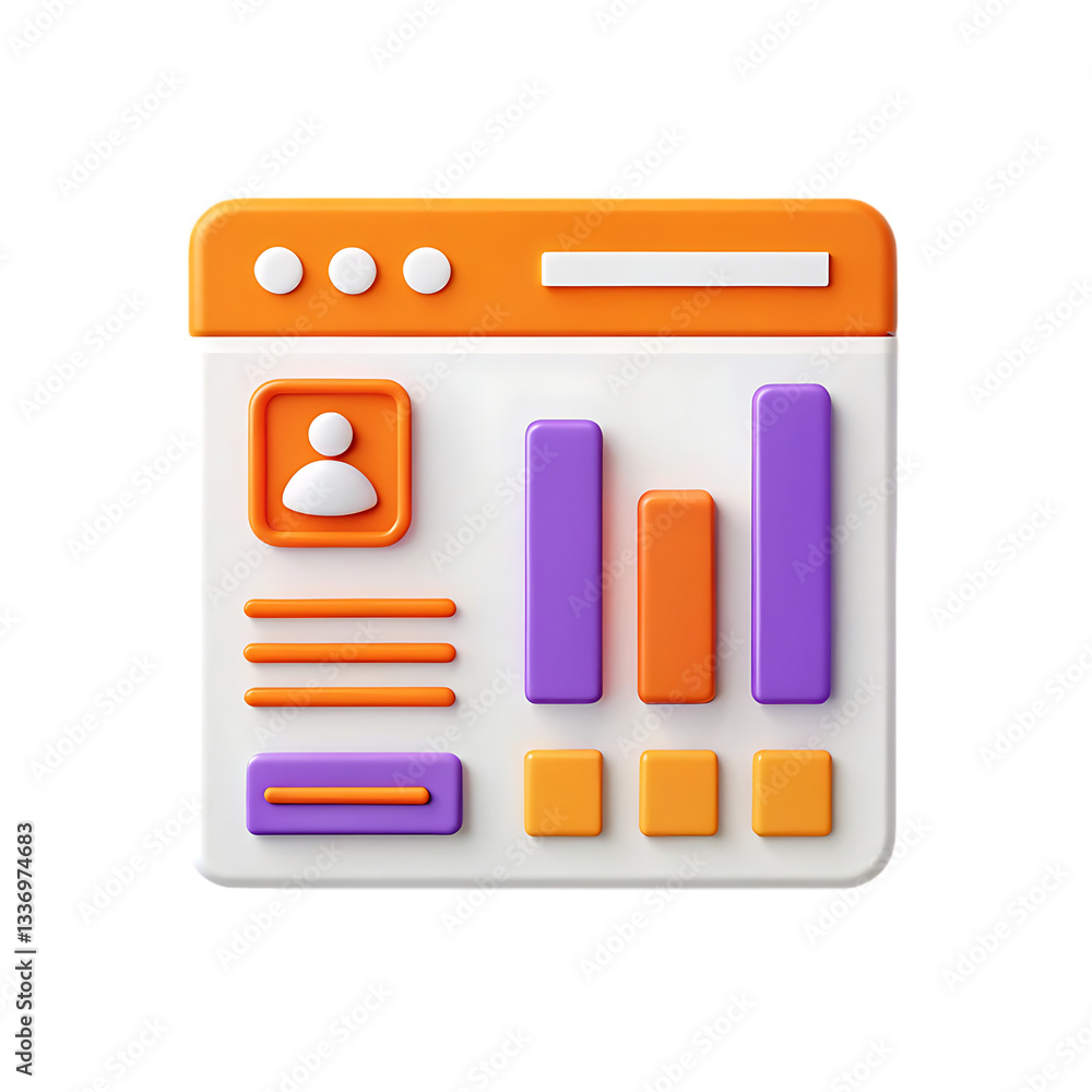 Poster 3d render of a website analytics dashboard.