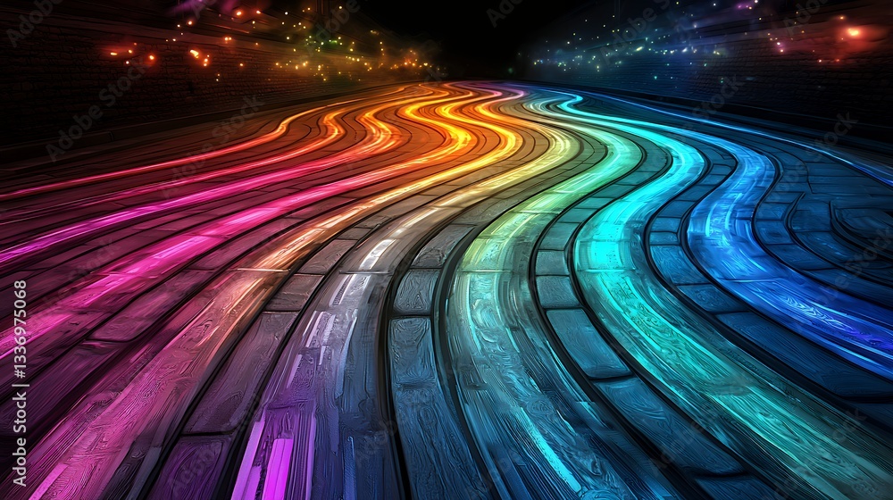 Poster abstract colorful glowing lines path on dark background