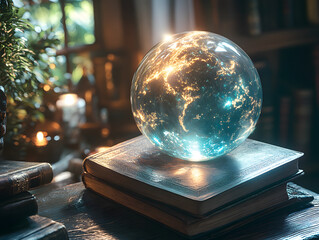 Mystical Glow of an Energy Sphere Held by a Figure in a Serene Indoor Setting During the Evening