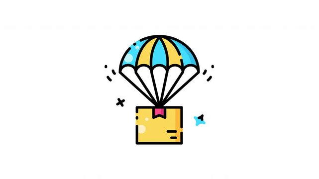 Yellow box with a parachute icon video animation