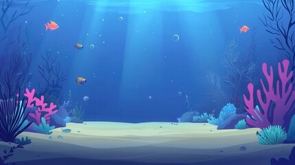 Naklejka premium Underwater Scene Sandy Ocean Floor with Coral and Fish