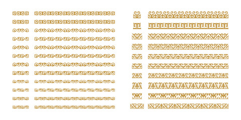 Vector set of geometric ornaments in Kazakh style. Traditional pattern for decoration of textile, household items. Elements of the national decor of the ancient nomads of the Kazakhs, Kyrgyz, Mongols