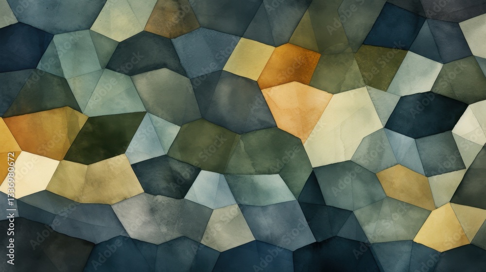 Poster a visually captivating abstract composition featuring interlocking geometric shapes in various shade