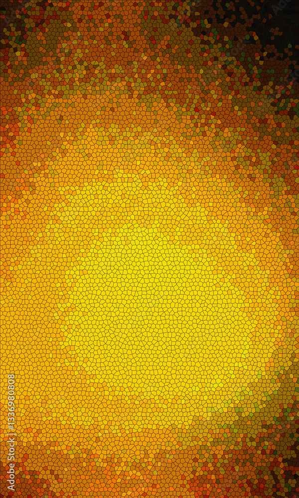 Poster abstract orange and yellow background with textured circles and honeycomb pattern
