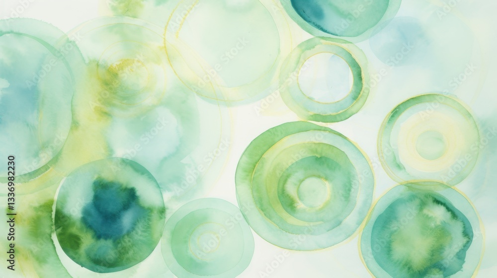 Poster soft green circles of varying sizes float against a light backdrop, creating a serene and calming wa