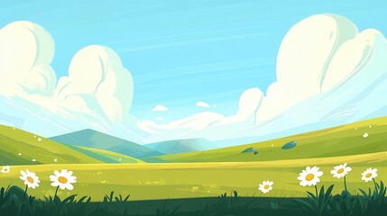 Obraz premium Sunny Meadow Landscape with Daisies and Rolling Hills