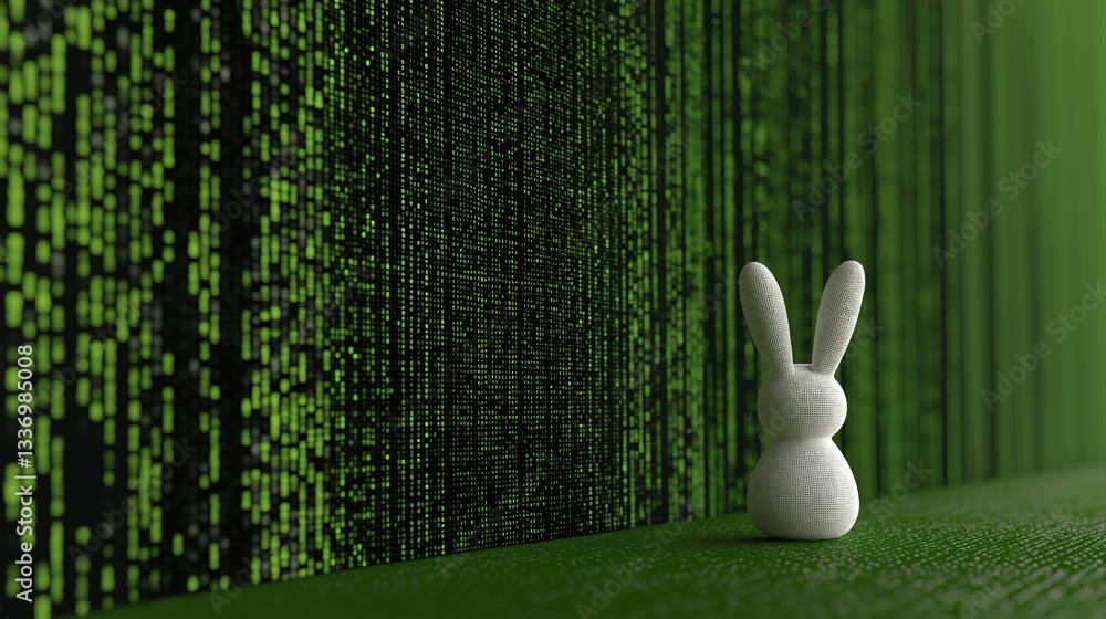 Poster digital bunny concept highlighting identity verification in futuristic technology environment