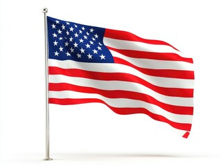 American flag blowing in the wind on a white background