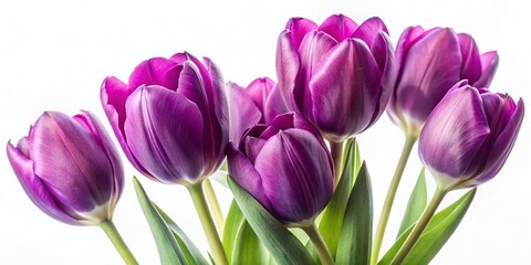 Close-up of Purple Tulip Flower and Buds Isolated on White Background