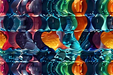 Obraz premium 4K wallpaper with an abstract design. Black, dark marble, obsidian, and liquid fluid with ripples of blue, aqua, and teal. A clean, modern backdrop. Textures, rippled, textured artwork 