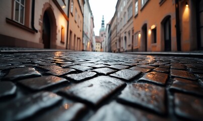 Cobblestone street, old town, European architecture