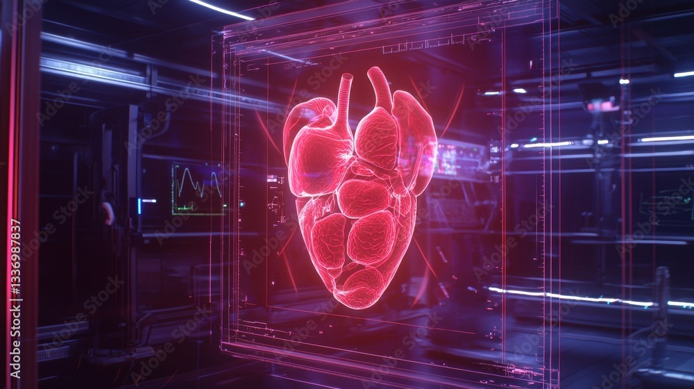 Poster an advanced medical scanner displaying a patient internal organs in real-time.