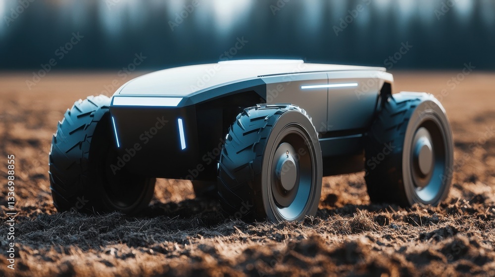 Poster an autonomous ai-powered tractor plowing fields with precision navigation.