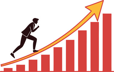 business man running to success, financial growth chart and graph