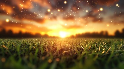 A field where fireflies form swirling constellations above the grass