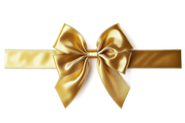 a gold bow on a white background cutout image and isolated on transparent background 