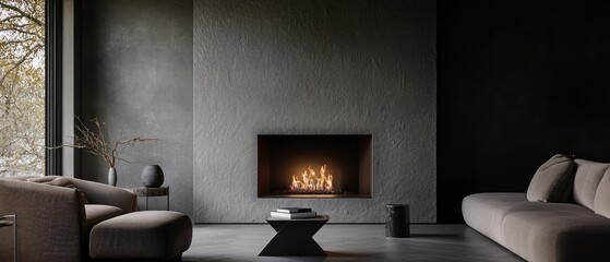 Modern living room fireplace, cozy ambiance