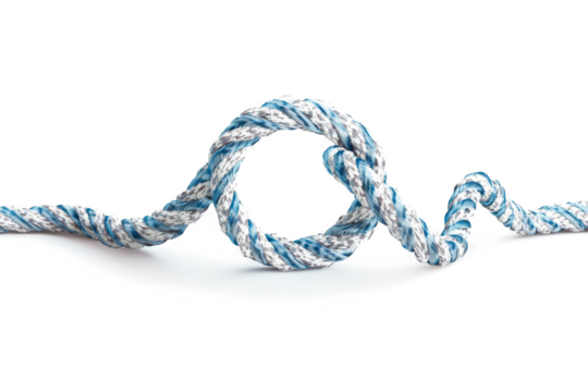 a blue and white rope with a knot cutout image and isolated on transparent background  - Powered by Adobe