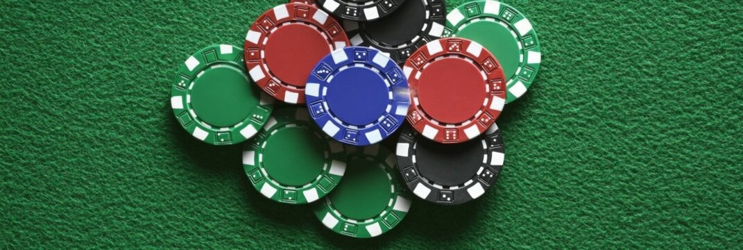 3D Illustration of Casino Chips on Green Felt - Gambling Concept for Title